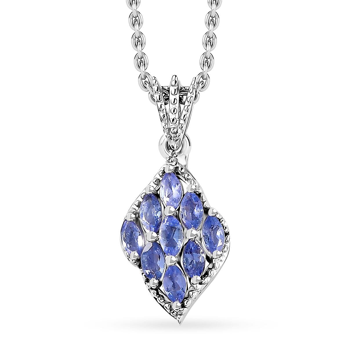 Tanzanite Ring (Size 9.0) and Pendant in Rhodium Over Sterling Silver with Stainless Steel Necklace 20 Inches 1.60 ctw image number 6