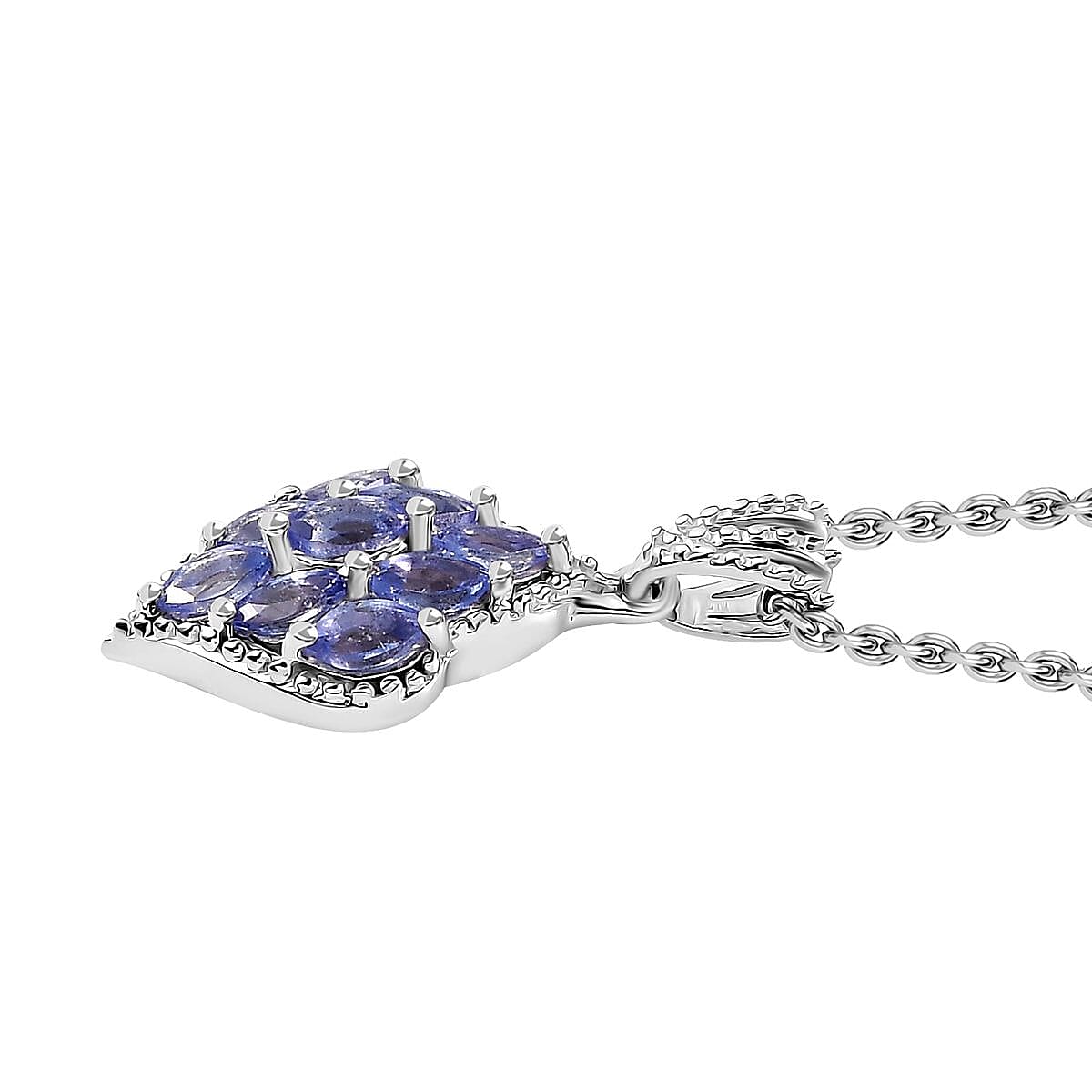 Tanzanite Ring (Size 9.0) and Pendant in Rhodium Over Sterling Silver with Stainless Steel Necklace 20 Inches 1.60 ctw image number 7