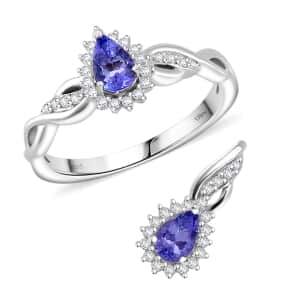 Tanzanite and White Zircon 1.15 ctw Infinity Glow Ring (Size 7.0) and Pendant in Rhodium Over Sterling Silver