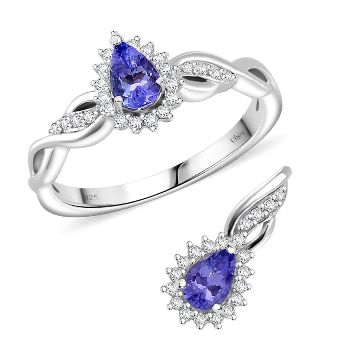 Tanzanite and White Zircon 1.15 ctw Infinity Glow Ring (Size 8.0) and Pendant in Rhodium Over Sterling Silver image number 0