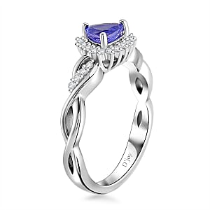 Tanzanite and White Zircon 1.20 ctw Infinity Glow Ring (Size 7.0) and Pendant without Chain in Rhodium Over Sterling Silver