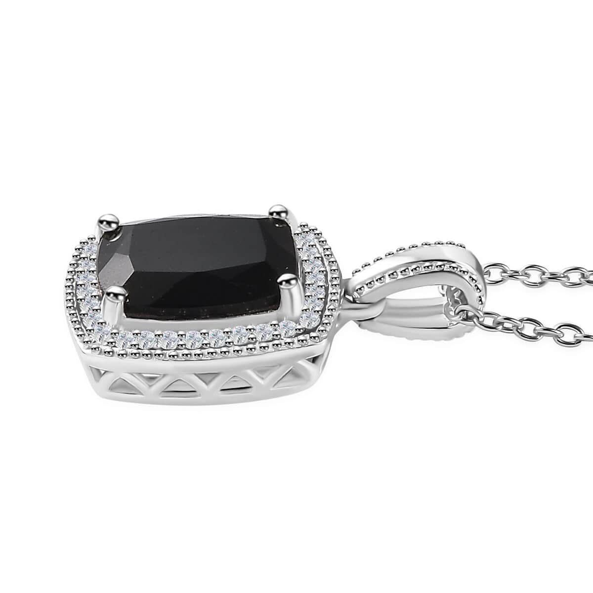 California Black Jade and White Zircon Pendant Necklace 20 Inches in Rhodium Over Sterling Silver 3.20 ctw image number 3