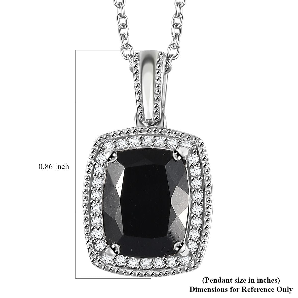 California Black Jade and White Zircon Pendant Necklace 20 Inches in Rhodium Over Sterling Silver 3.20 ctw