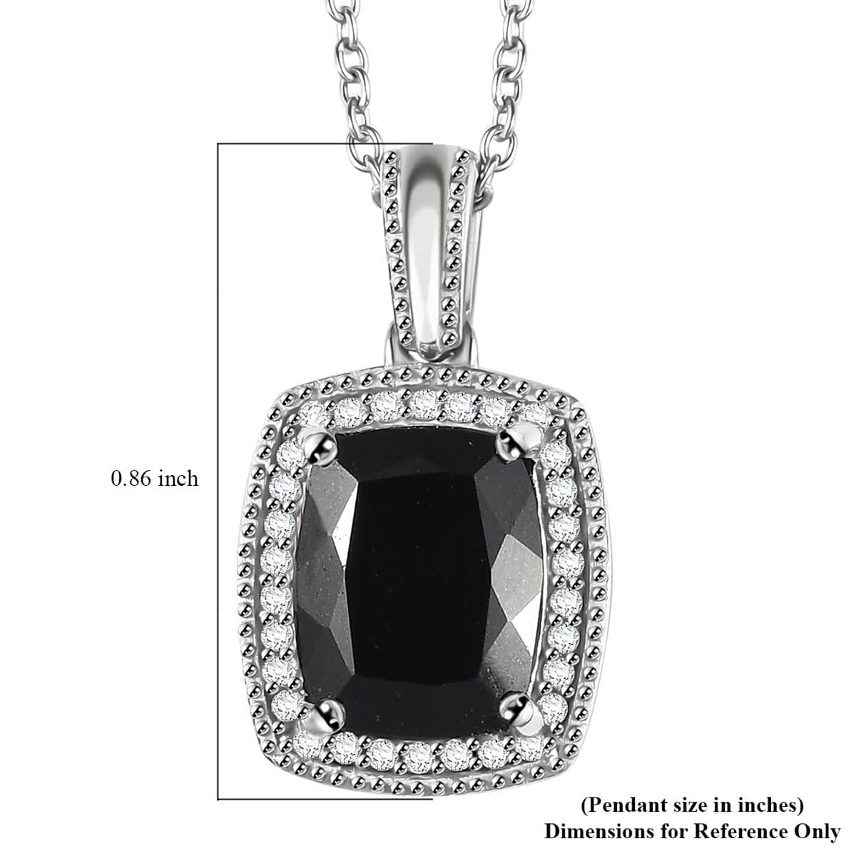 California Black Jade and White Zircon Pendant Necklace 20 Inches in Rhodium Over Sterling Silver 3.20 ctw image number 6