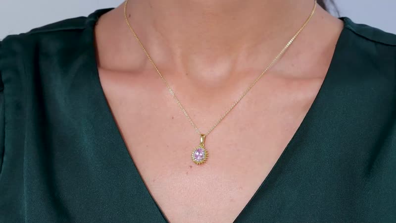 D'Joy Narsipatnam Pink Spinel, Yellow and White Diamond 1.10 ctw Double Halo Pendant Necklace in 18K Vermeil Yellow Gold Over Sterling Silver 20 Inches