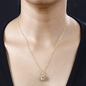 D'Joy Narsipatnam Pink Spinel, Yellow and White Diamond 1.10 ctw Double Halo Pendant Necklace in 18K Vermeil Yellow Gold Over Sterling Silver 20 Inches