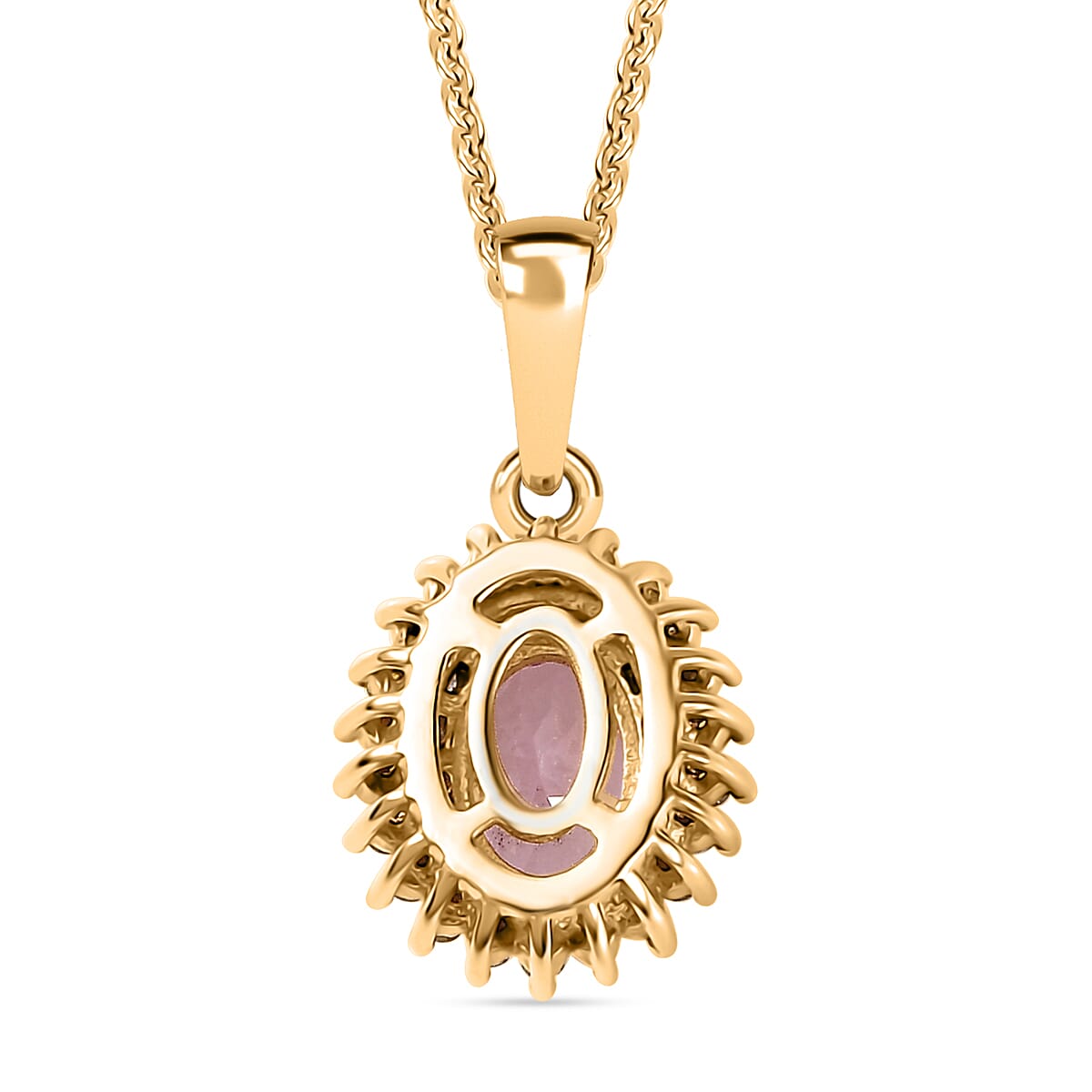 D'Joy Narsipatnam Pink Spinel, Yellow and White Diamond 1.10 ctw Double Halo Pendant Necklace in 18K Vermeil Yellow Gold Over Sterling Silver 20 Inches image number 4