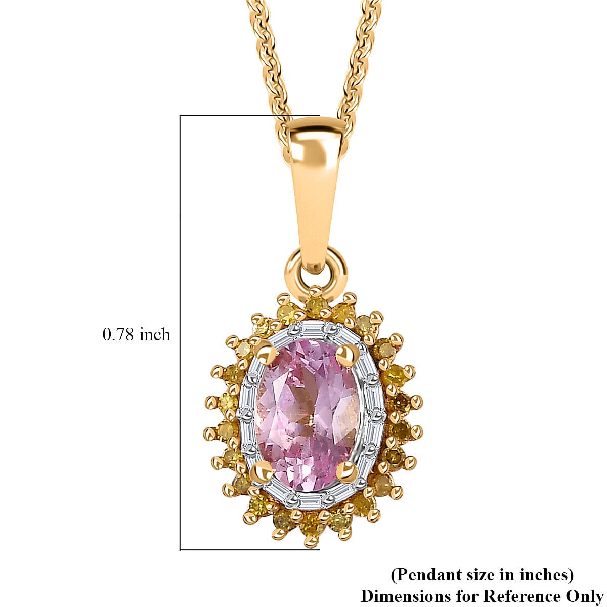 D'Joy Narsipatnam Pink Spinel, Yellow and White Diamond 1.10 ctw Double Halo Pendant Necklace in 18K Vermeil Yellow Gold Over Sterling Silver 20 Inches image number 6