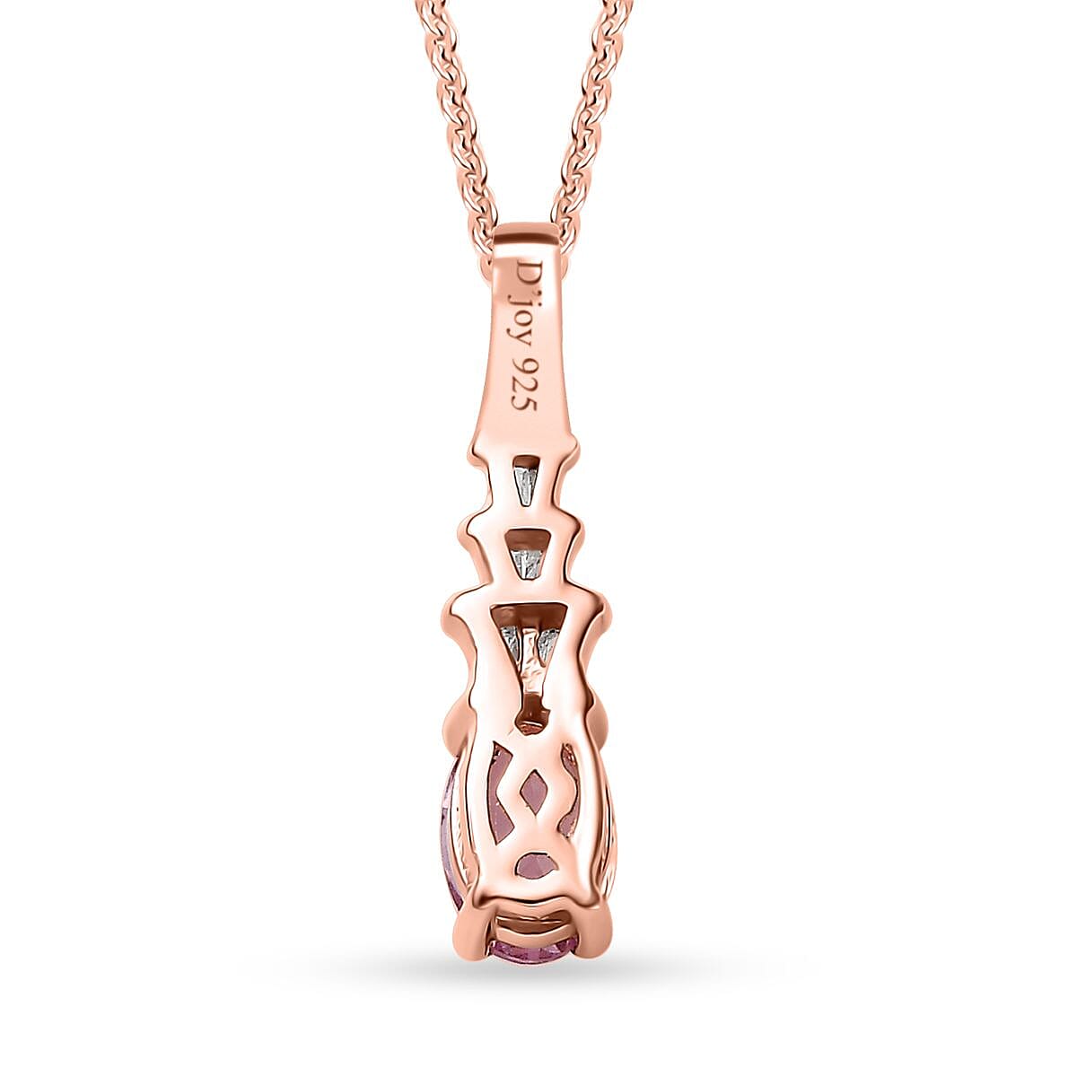 Narsipatnam Pink Spinel and Diamond Pendant Necklace 20 Inches in 18K Vermeil Rose Gold Over Sterling Silver 0.60 ctw