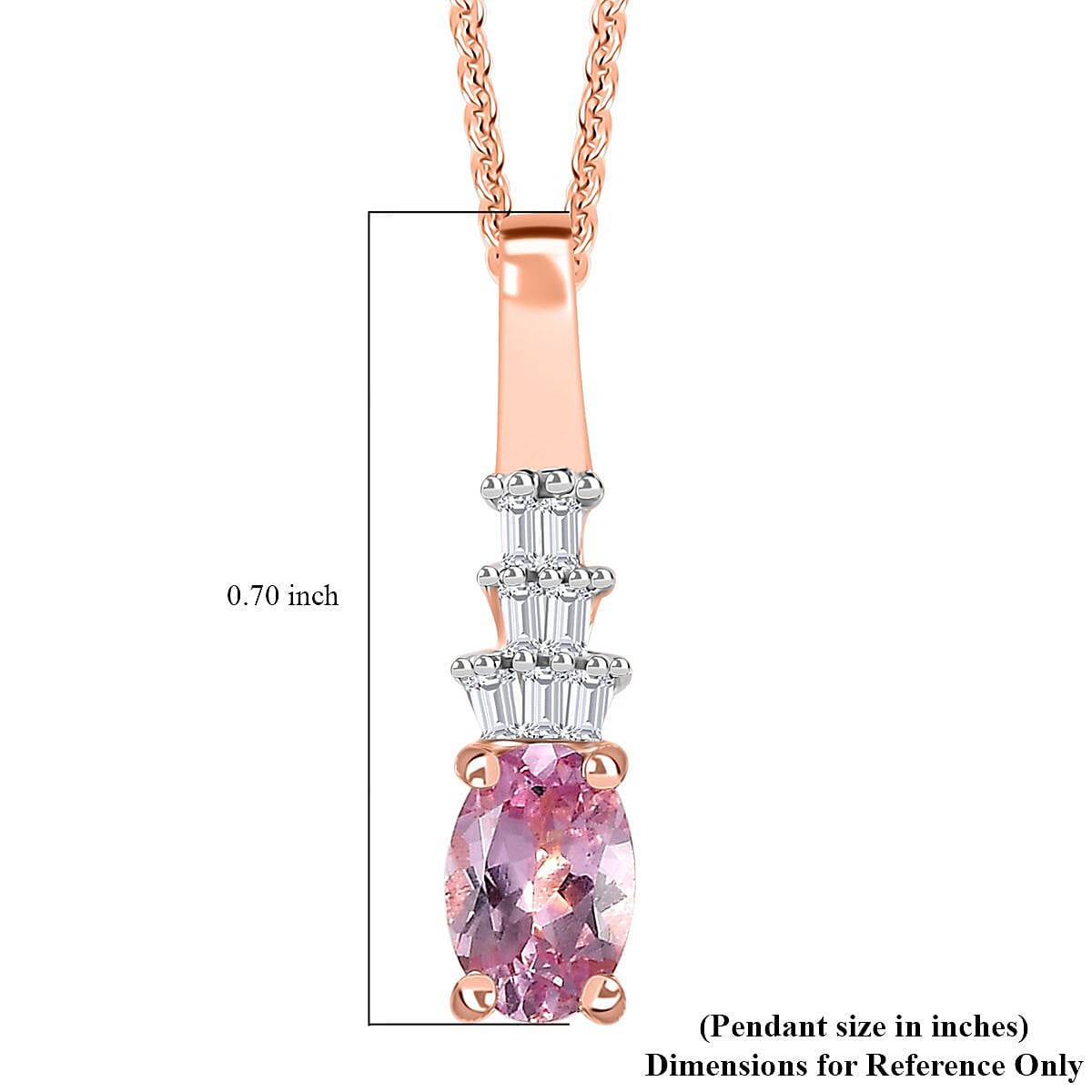 Narsipatnam Pink Spinel and Diamond Pendant Necklace 20 Inches in 18K Vermeil Rose Gold Over Sterling Silver 0.60 ctw