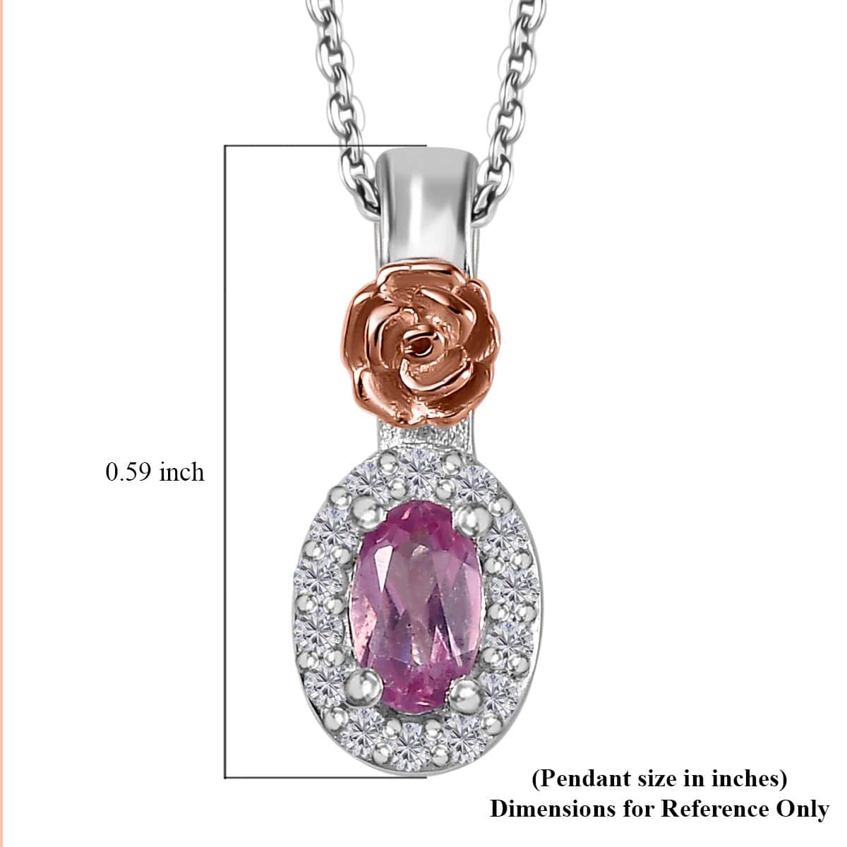 Narsipatnam Pink Spinel and White Zircon Rose Flower Pendant Necklace 20 Inches in 18K Vermeil RG and Rhodium Over Sterling Silver 0.40 ctw image number 6