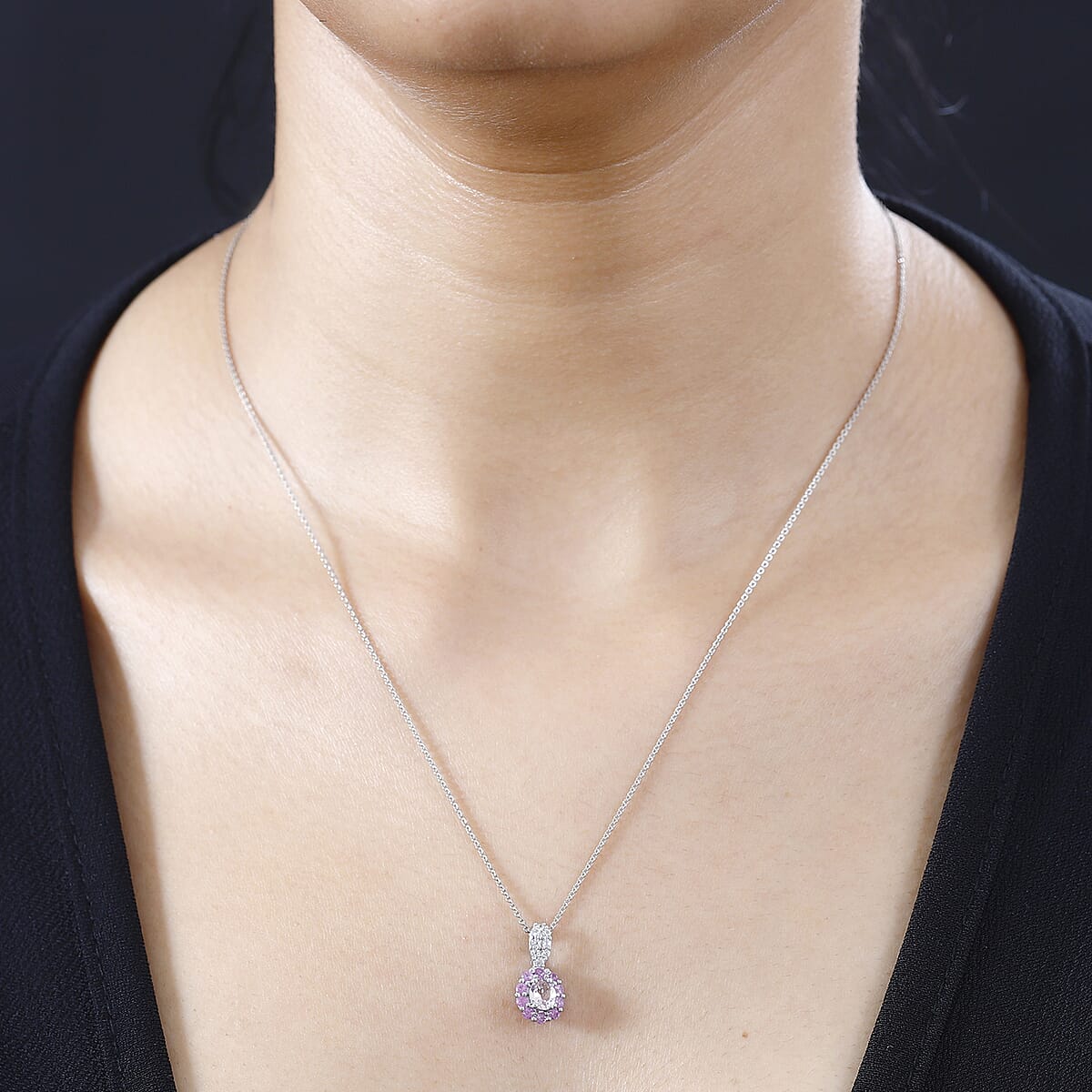 Narsipatnam Pink Spinel and Multi Gemstone Pendant Necklace 20 Inches in Rhodium Over Sterling Silver 1.00 ctw image number 2