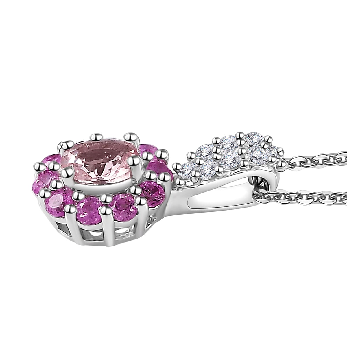 Narsipatnam Pink Spinel and Multi Gemstone Pendant Necklace 20 Inches in Rhodium Over Sterling Silver 1.00 ctw image number 3