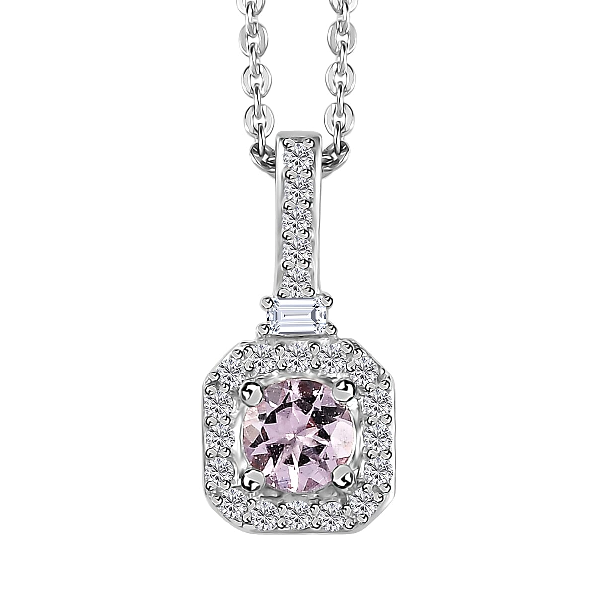 Narsipatnam Pink Spinel and White Zircon Pendant Necklace 20 Inches in Rhodium Over Sterling Silver 0.50 ctw