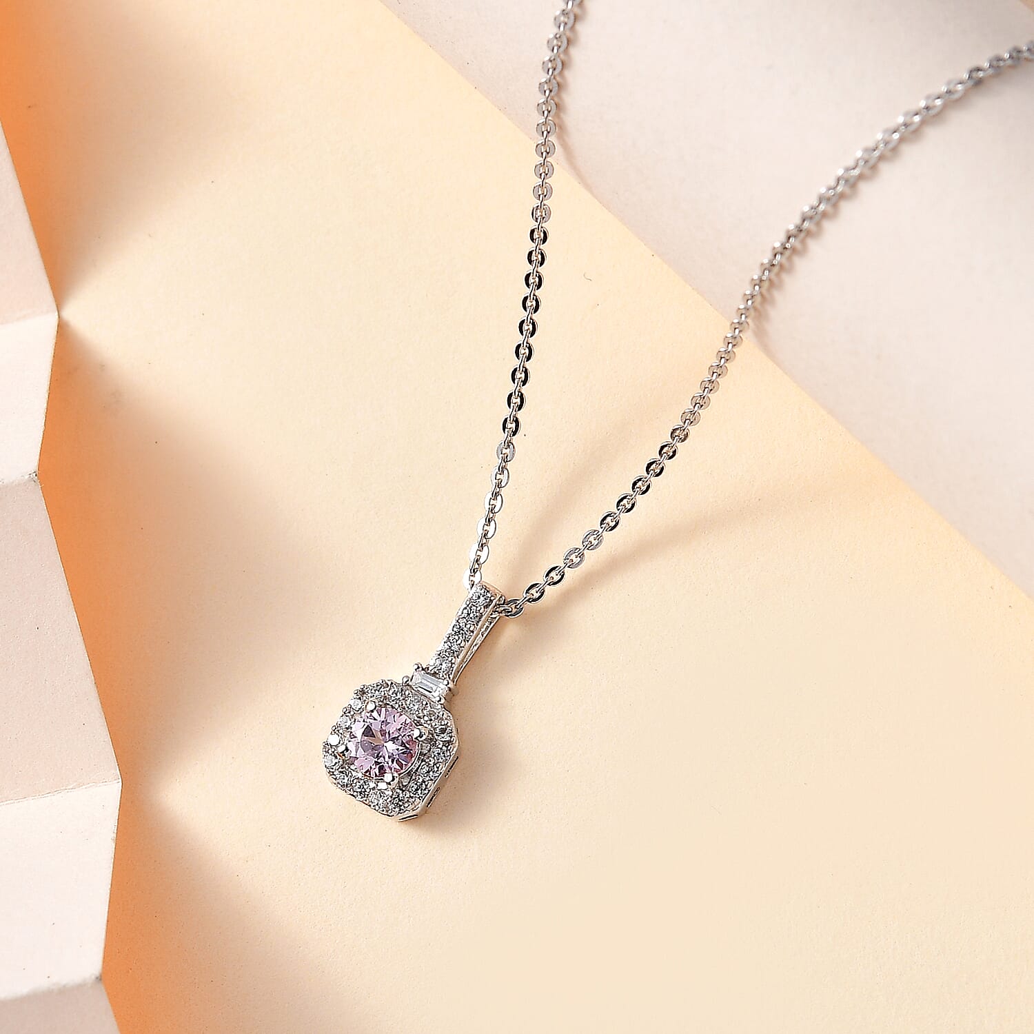 Narsipatnam Pink Spinel and White Zircon Pendant Necklace 20 Inches in Rhodium Over Sterling Silver 0.50 ctw