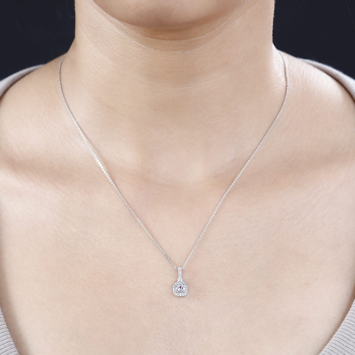 Narsipatnam Pink Spinel and White Zircon Pendant Necklace 20 Inches in Rhodium Over Sterling Silver 0.50 ctw