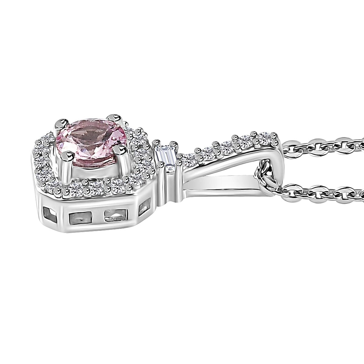 Narsipatnam Pink Spinel and White Zircon Pendant Necklace 20 Inches in Rhodium Over Sterling Silver 0.50 ctw