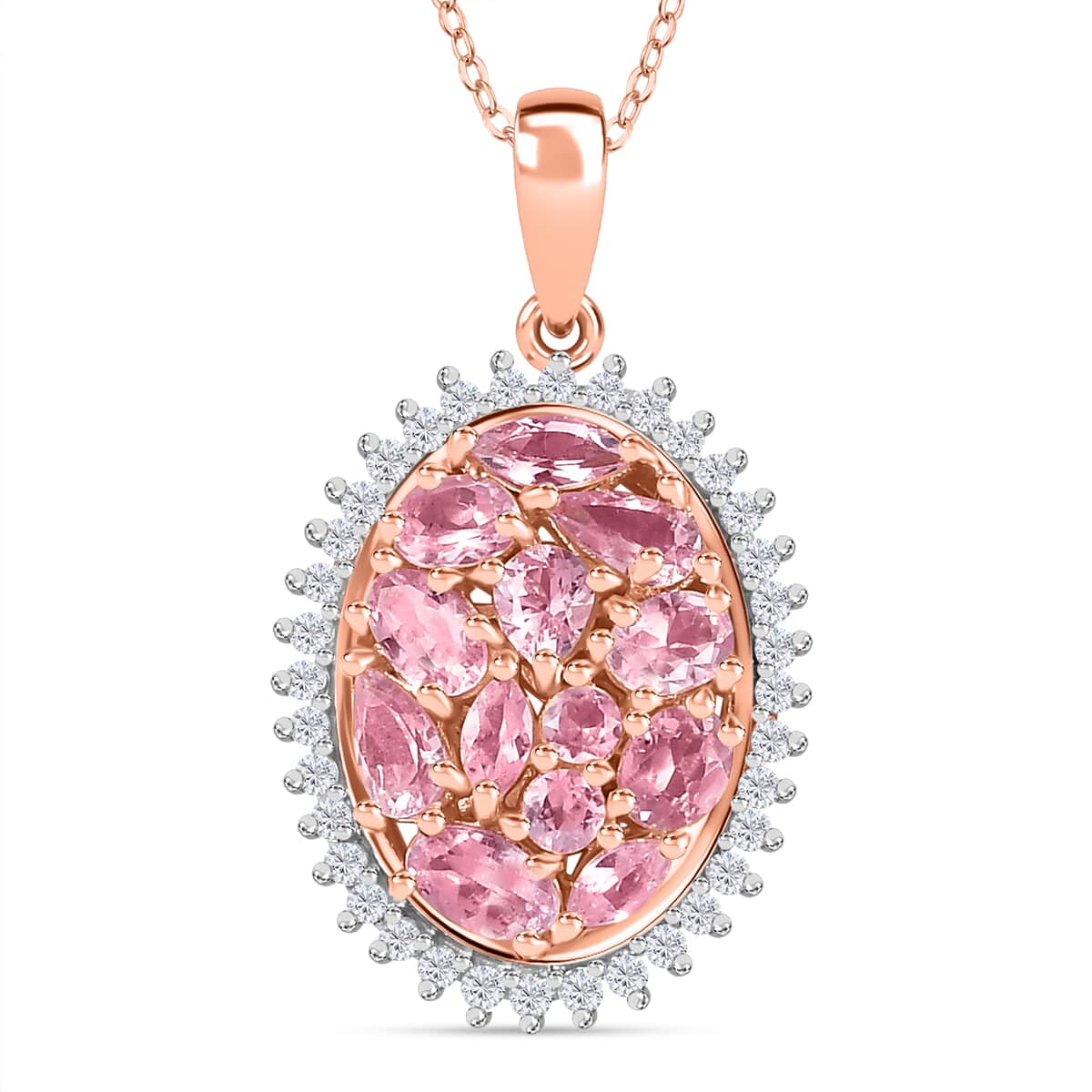 Narsipatnam Pink Spinel, White Zircon Pendant Necklace (20 Inches) in 18K Vermeil RG Over Sterling Silver 2.60 ctw image number 0