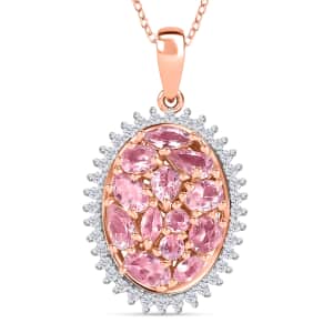 Narsipatnam Pink Spinel and White Zircon Pendant Necklace 20 Inches in 18K Vermeil Rose Gold Over Sterling Silver 2.60 ctw