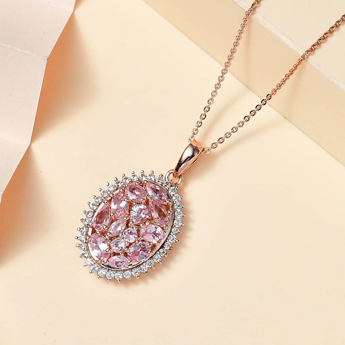 Narsipatnam Pink Spinel, White Zircon Pendant Necklace (20 Inches) in 18K Vermeil RG Over Sterling Silver 2.60 ctw image number 1