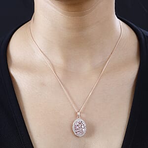 Narsipatnam Pink Spinel and White Zircon Pendant Necklace 20 Inches in 18K Vermeil Rose Gold Over Sterling Silver 2.60 ctw