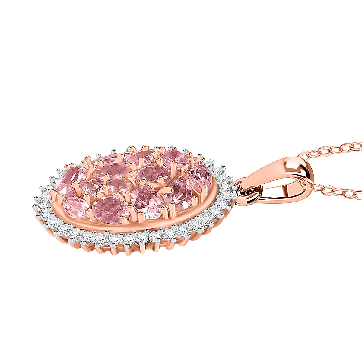 Narsipatnam Pink Spinel and White Zircon Pendant Necklace 20 Inches in 18K Vermeil Rose Gold Over Sterling Silver 2.60 ctw