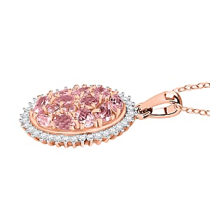 Narsipatnam Pink Spinel and White Zircon Pendant Necklace 20 Inches in 18K Vermeil Rose Gold Over Sterling Silver 2.60 ctw