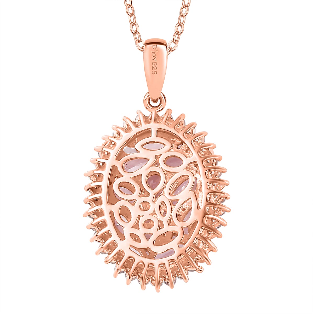 Narsipatnam Pink Spinel and White Zircon Pendant Necklace 20 Inches in 18K Vermeil Rose Gold Over Sterling Silver 2.60 ctw
