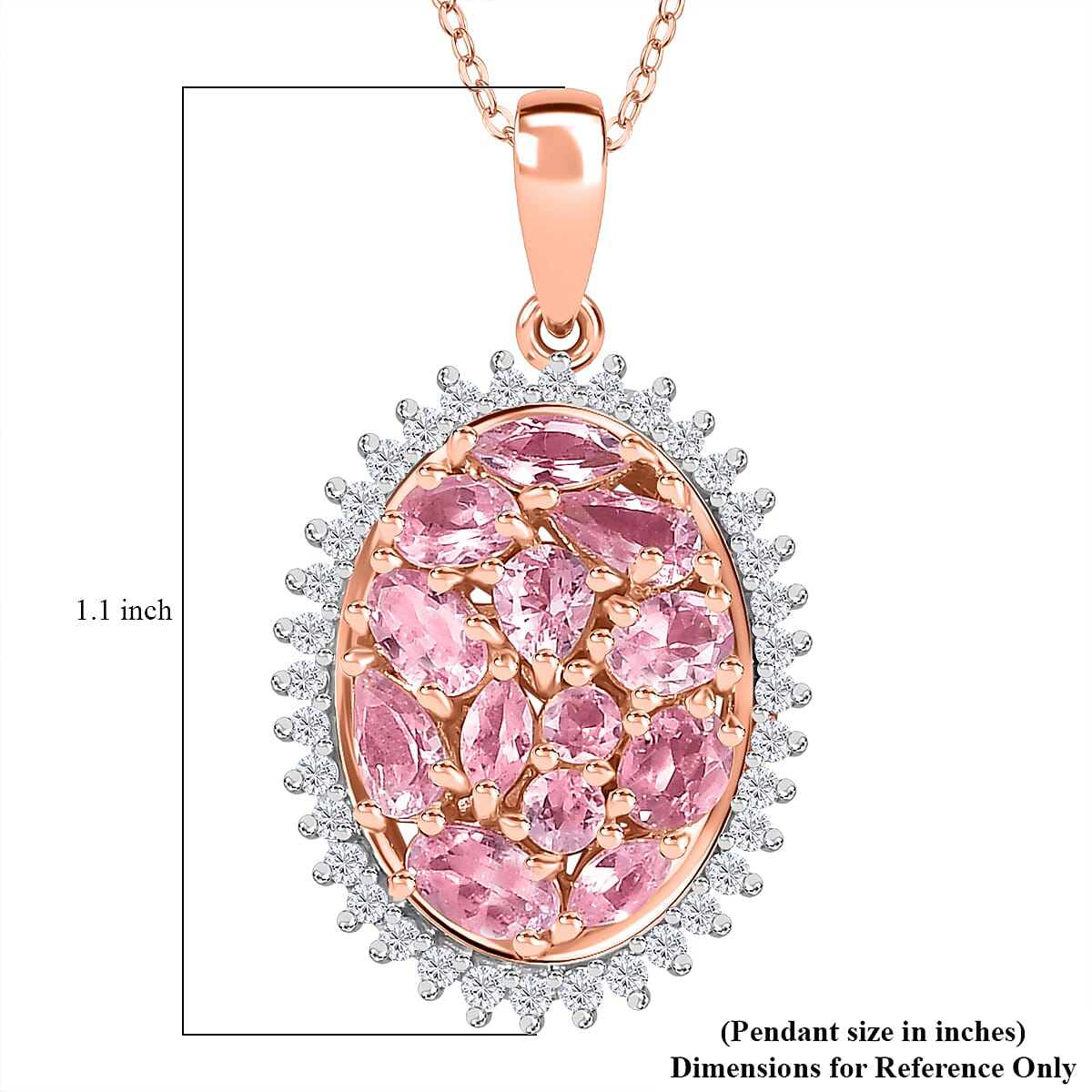 Narsipatnam Pink Spinel and White Zircon Pendant Necklace 20 Inches in 18K Vermeil Rose Gold Over Sterling Silver 2.60 ctw