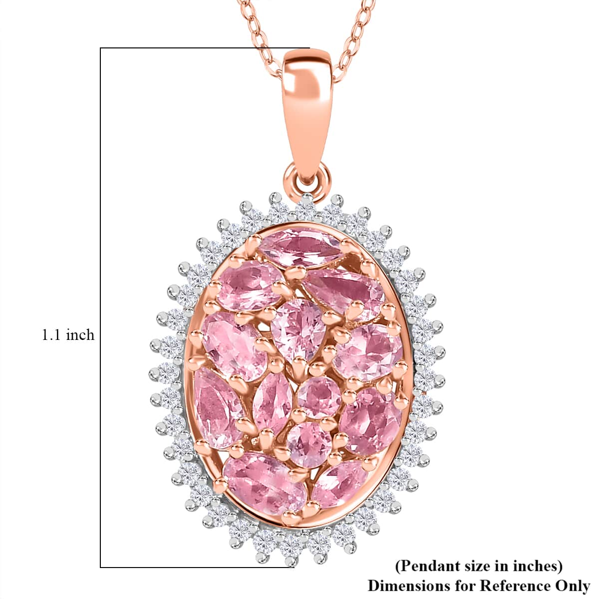 Narsipatnam Pink Spinel, White Zircon Pendant Necklace (20 Inches) in 18K Vermeil RG Over Sterling Silver 2.60 ctw image number 5