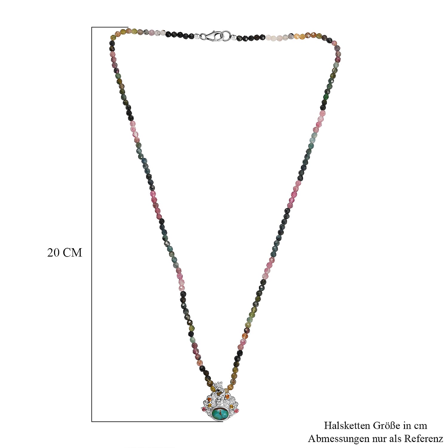 Sierra Nevada Turquoise and Multi Gemstone Pendant with Beaded Necklace 20 Inches in Rhodium Over Sterling Silver 37.90 ctw