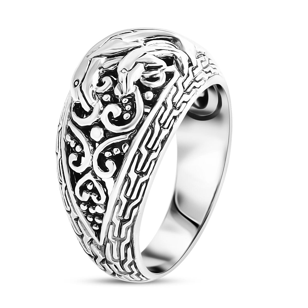 Bali Legacy Sterling Silver Dolphin Ring (Size 6.0) and Earrings 16.60 Grams image number 3