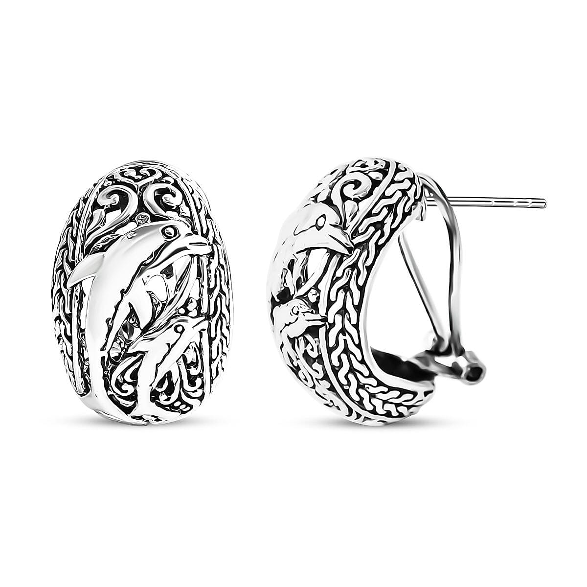 Bali Legacy Sterling Silver Dolphin Ring (Size 6.0) and Earrings 16.60 Grams image number 5