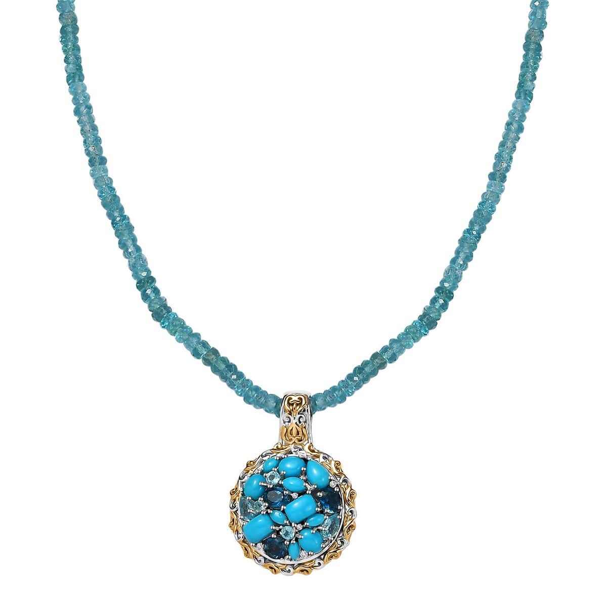 Sleeping Beauty Turquoise and Multi Gemstone Cocktail Pendant with Beaded Necklace 20In in 18K Vermeil YG and Rhodium Over Sterling Silver 75.15 ctw image number 0