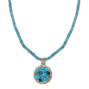 Sleeping Beauty Turquoise and Multi Gemstone Cocktail Pendant with Beaded Necklace 20In in 18K Vermeil YG and Rhodium Over Sterling Silver 75.15 ctw
