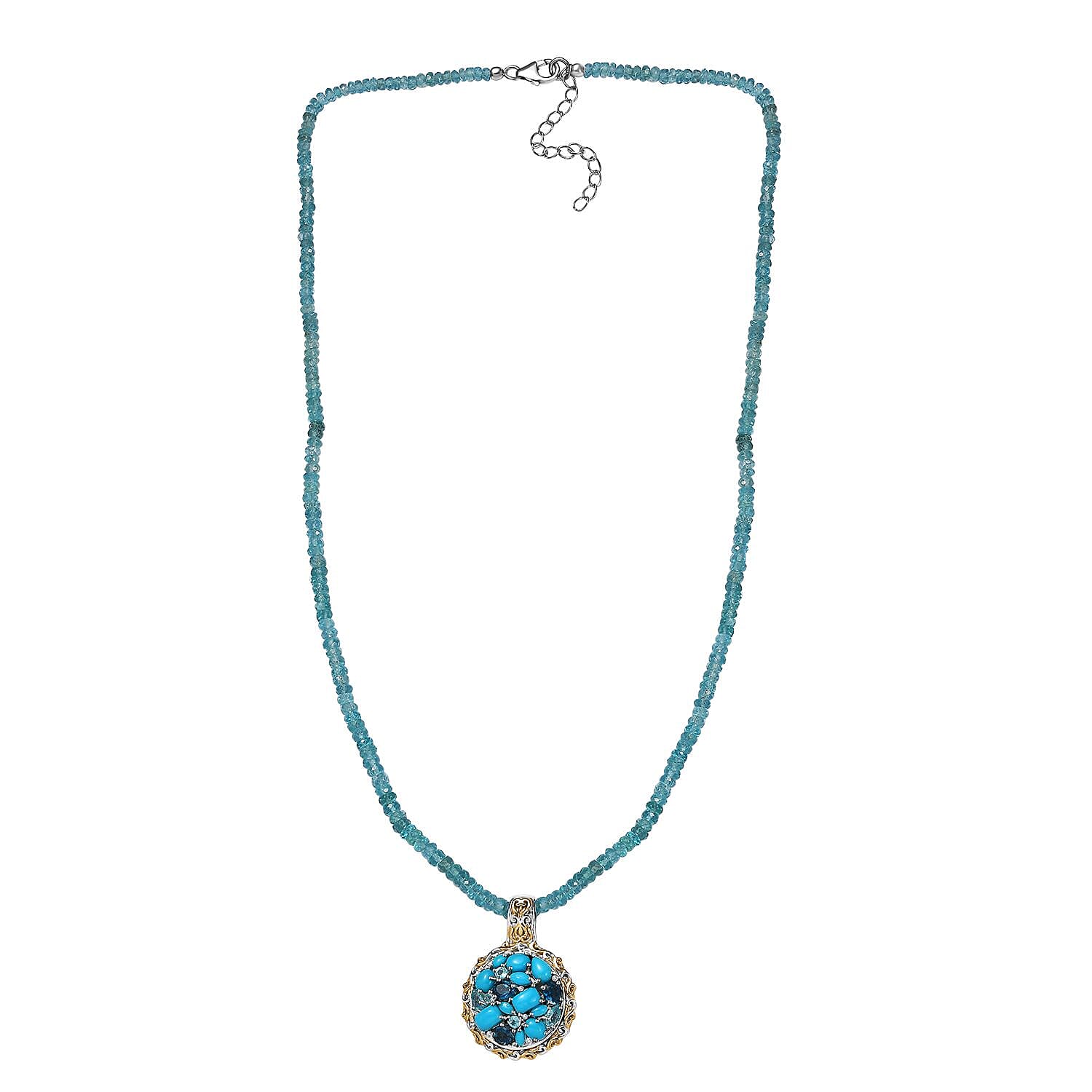 Sleeping Beauty Turquoise and Multi Gemstone Cocktail Pendant with Beaded Necklace 20In in 18K Vermeil YG and Rhodium Over Sterling Silver 75.15 ctw