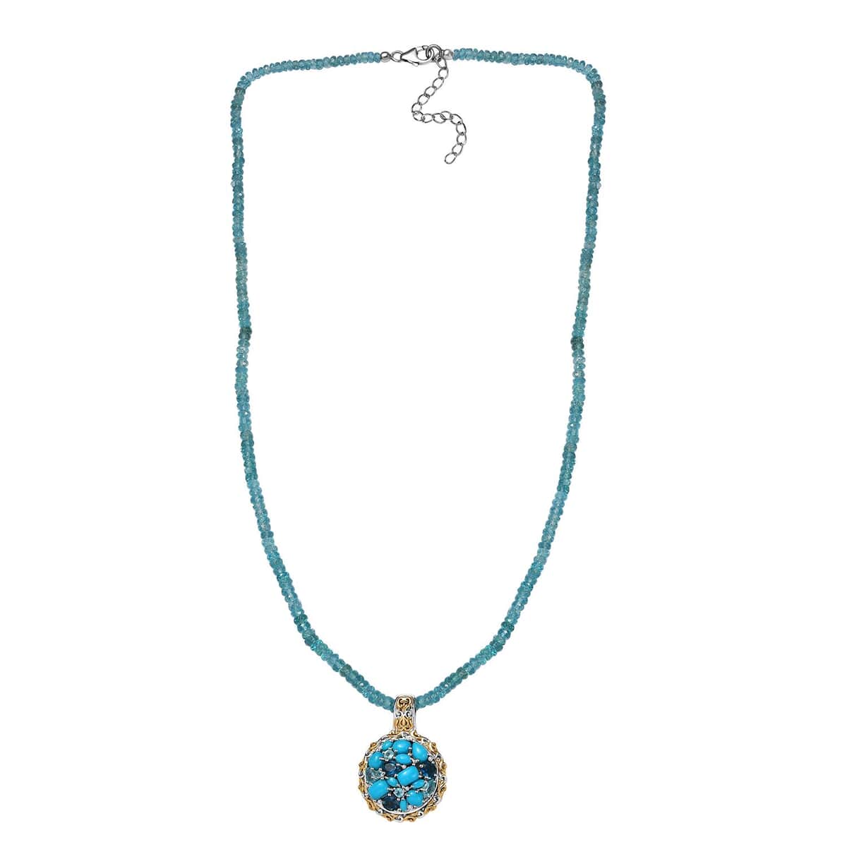 Sleeping Beauty Turquoise and Multi Gemstone Cocktail Pendant with Beaded Necklace 20In in 18K Vermeil YG and Rhodium Over Sterling Silver 75.15 ctw image number 3