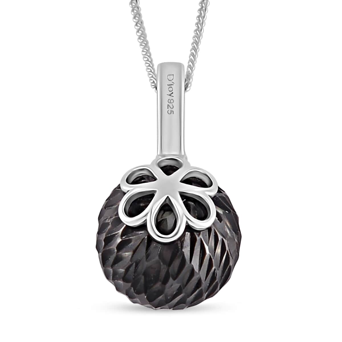 Tahitian Cultured Pearl and Moissanite Lotus Carved Pendant Necklace 18 Inches in Rhodium Over Sterling Silver 0.10 ctw image number 3