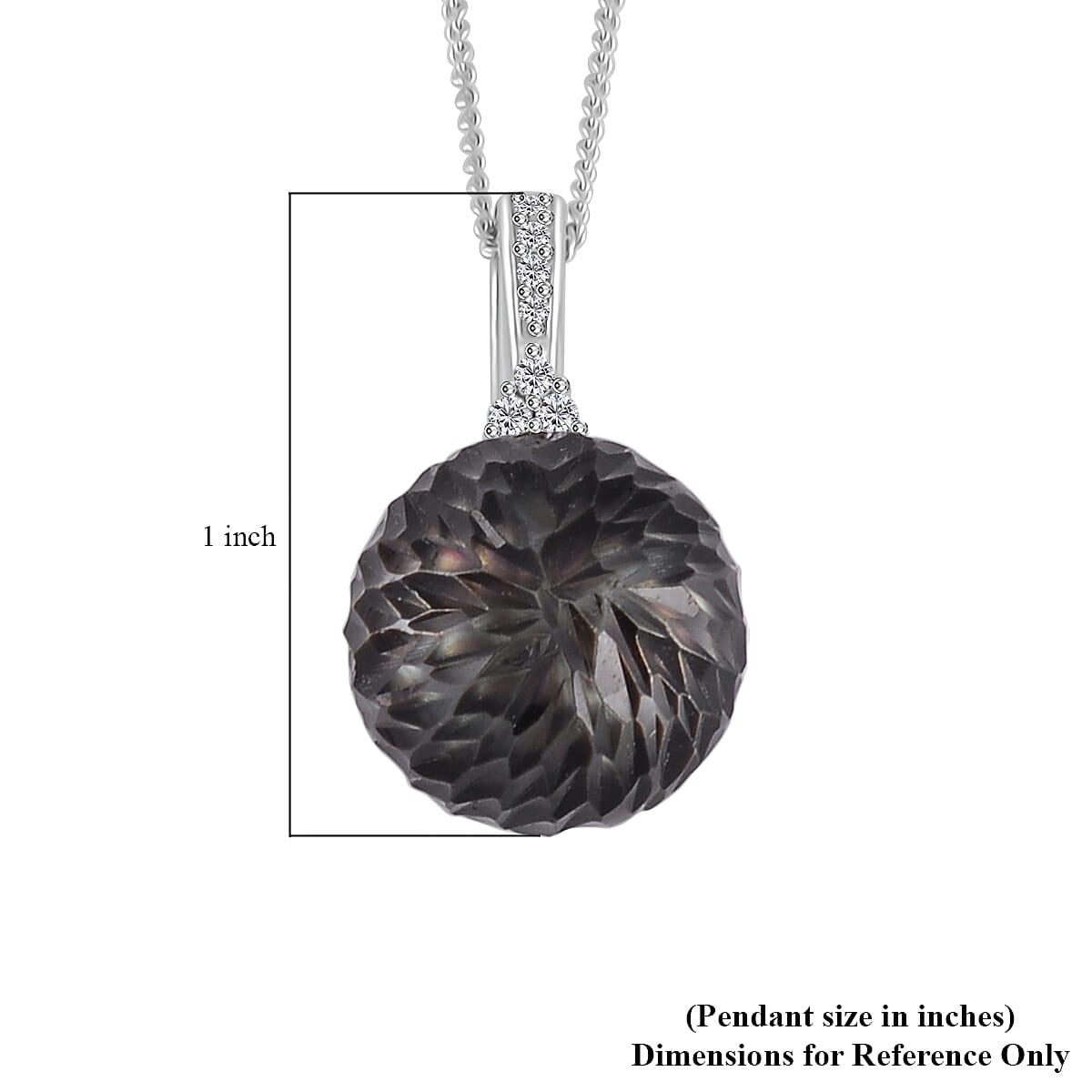 Tahitian Cultured Pearl and Moissanite Lotus Carved Pendant Necklace 18 Inches in Rhodium Over Sterling Silver 0.10 ctw