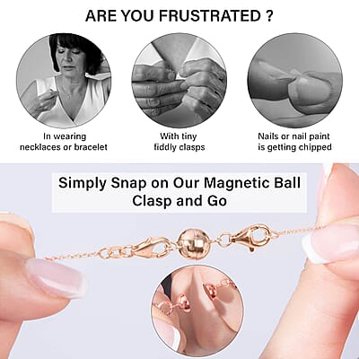 14K YRG and Rhodium Over Sterling Silver Set of 3 9mm Round Magnetic Lock with Lobster Clasp and 2pcs Flat Rolo Diamond-cut Chain Necklace (24 Inches) 32.80 Grams