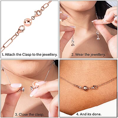 14K YRG and Rhodium Over Sterling Silver Set of 3 9mm Round Magnetic Lock with Lobster Clasp and 2pcs Flat Rolo Diamond-cut Chain Necklace (24 Inches) 32.80 Grams