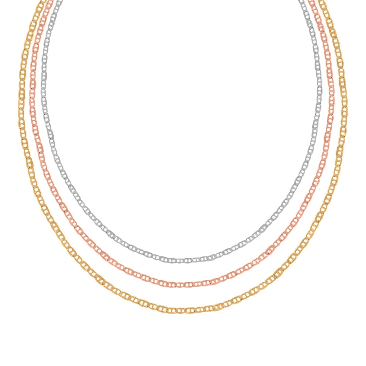Italian 14K Yellow Rose Gold Over and Sterling Silver Set of 3 Mariner Chain Necklace 24 Inches 6.90 Grams image number 0