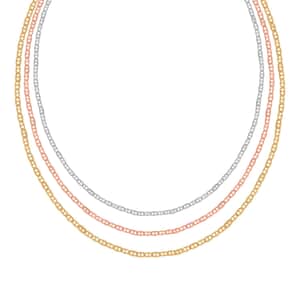 Italian 14K Yellow Rose Gold Over and Sterling Silver Set of 3 Mariner Chain Necklace 24 Inches 6.90 Grams