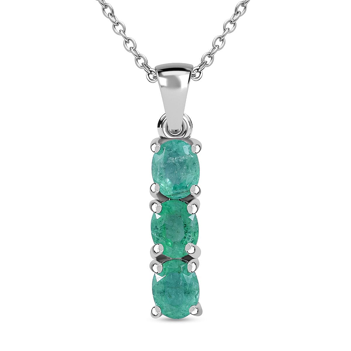 AAA Kagem Zambian Emerald 0.94 ctw Pendant Necklace in Rhodium Over Sterling Silver 20 Inches