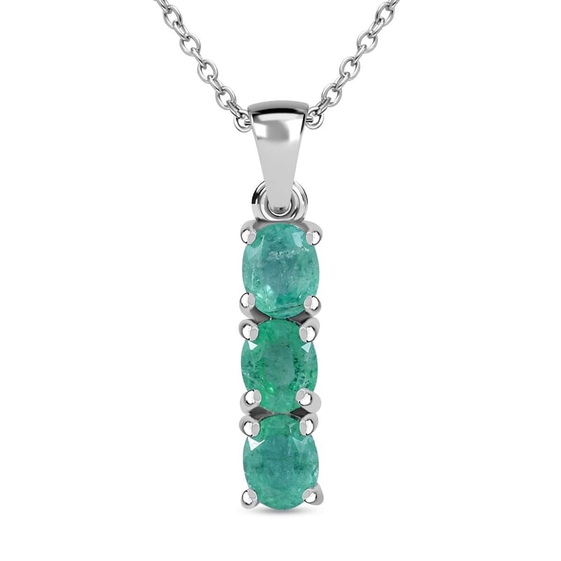 AAA Kagem Zambian Emerald 0.94 ctw Pendant Necklace in Rhodium Over Sterling Silver 20 Inches