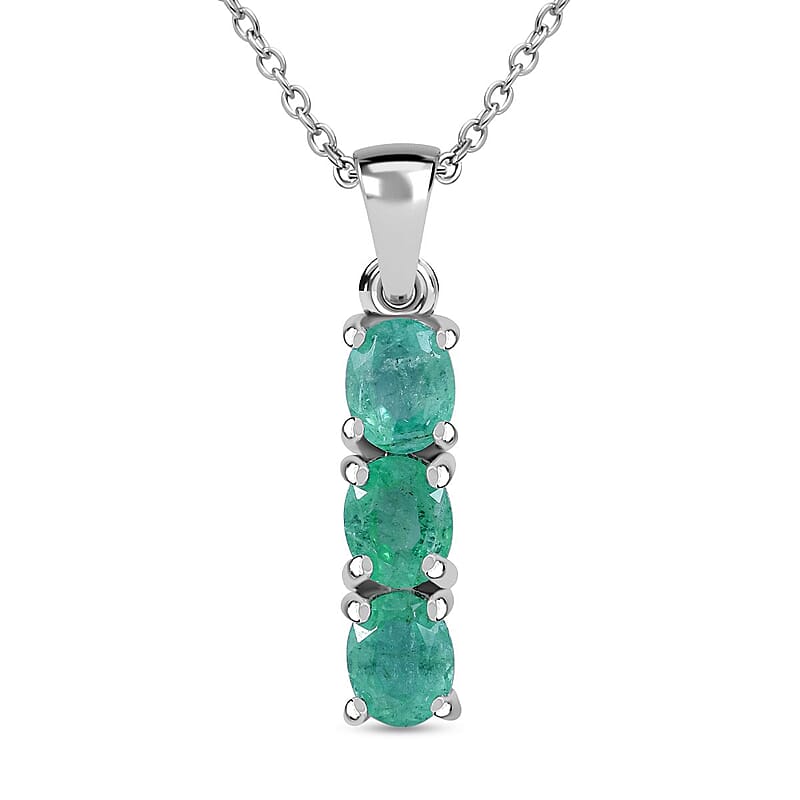 AAA Kagem Zambian Emerald 0.94 ctw Pendant Necklace in Rhodium Over Sterling Silver 20 Inches