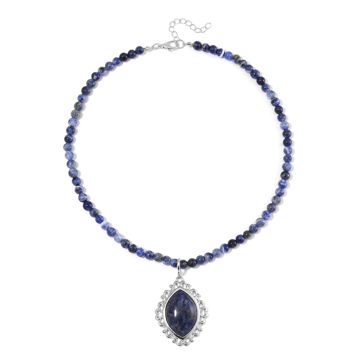 TLV Sodalite Pendant with Beaded Necklace (18-20 Inches) and Bracelet (8-10In) in Silvertone 300.00 ctw image number 2