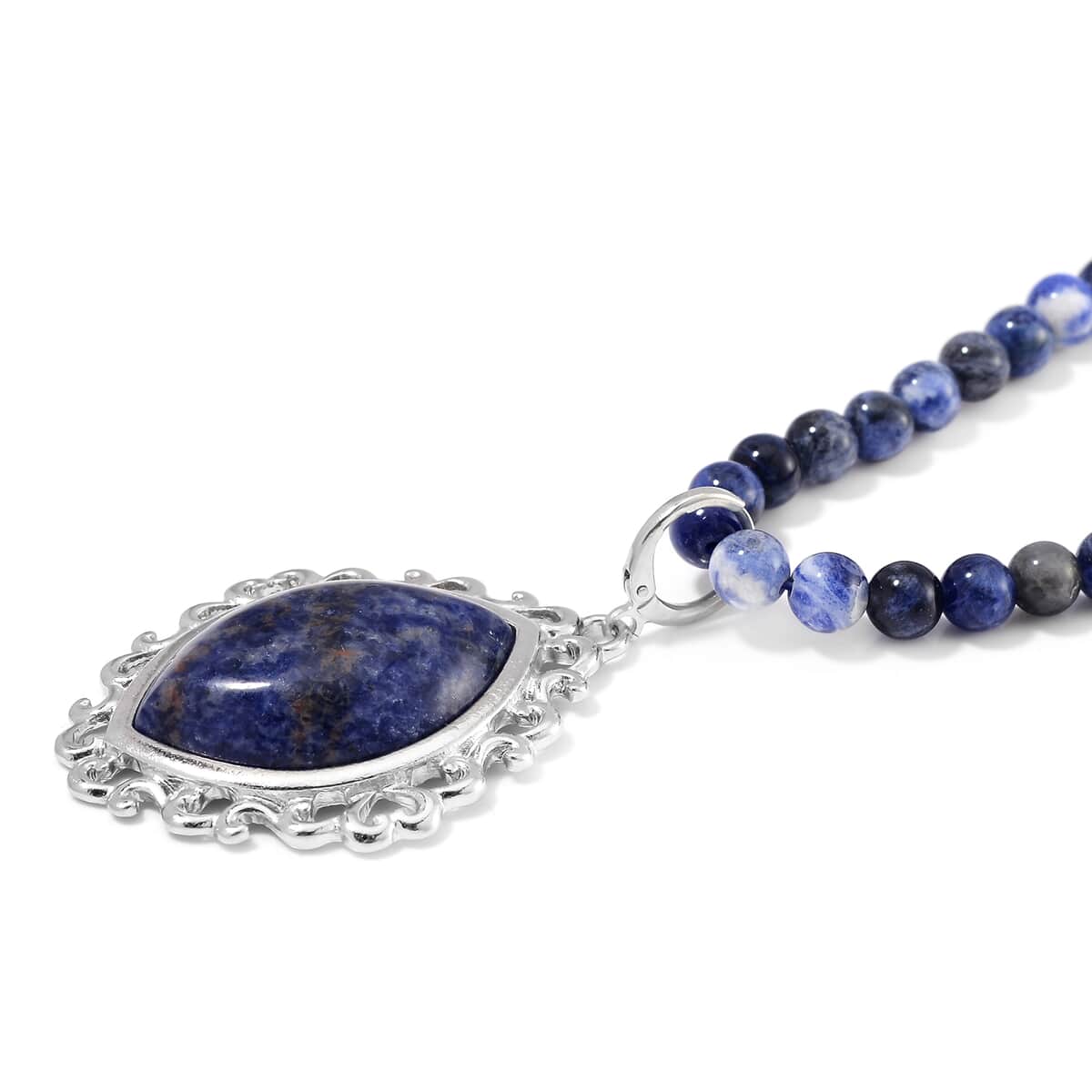 TLV Sodalite Pendant with Beaded Necklace (18-20 Inches) and Bracelet (8-10In) in Silvertone 300.00 ctw image number 4