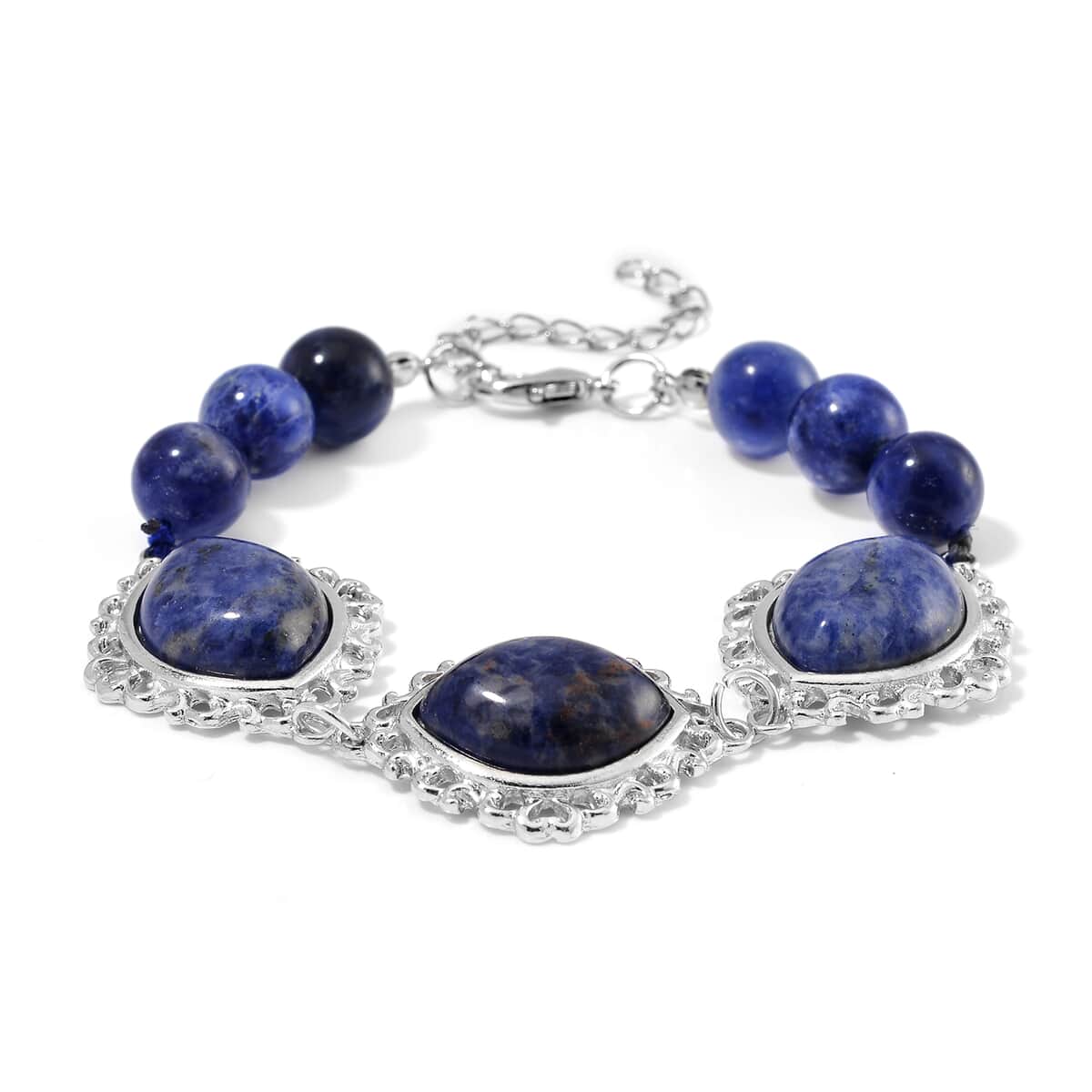 TLV Sodalite Pendant with Beaded Necklace (18-20 Inches) and Bracelet (8-10In) in Silvertone 300.00 ctw image number 7