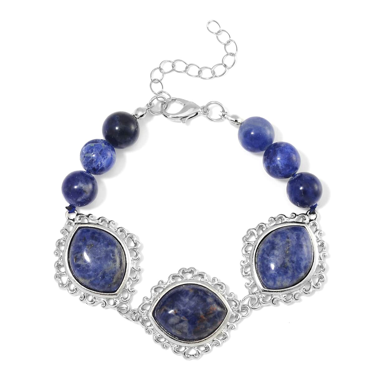 TLV Sodalite Pendant with Beaded Necklace (18-20 Inches) and Bracelet (8-10In) in Silvertone 300.00 ctw image number 8